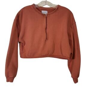 Urban Outfitters Women's Fleece Cropped Top 1/2 Zip Pullover Orange Size Medium